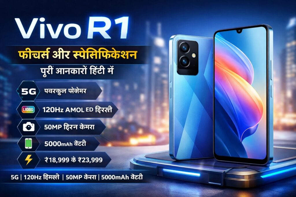 Vivo का प्रीमियम 5G स्मार्टफोन होने जा रहा लॉन्च, 8GB रैम, DSLR 108 MP कैमरा के साथ मिलेगा 80W का Super VOOC फास्ट चार्जरकैमरा, बैटरी और लॉन्च डेट Vivo R1price in india