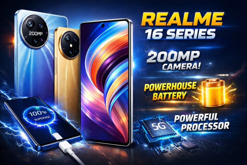 Realme 16 Series: दमदार फीचर्स, स्टाइलिश डिजाइन और बजट में बेस्ट स्मार्टफोन (2026) Realme 16 series