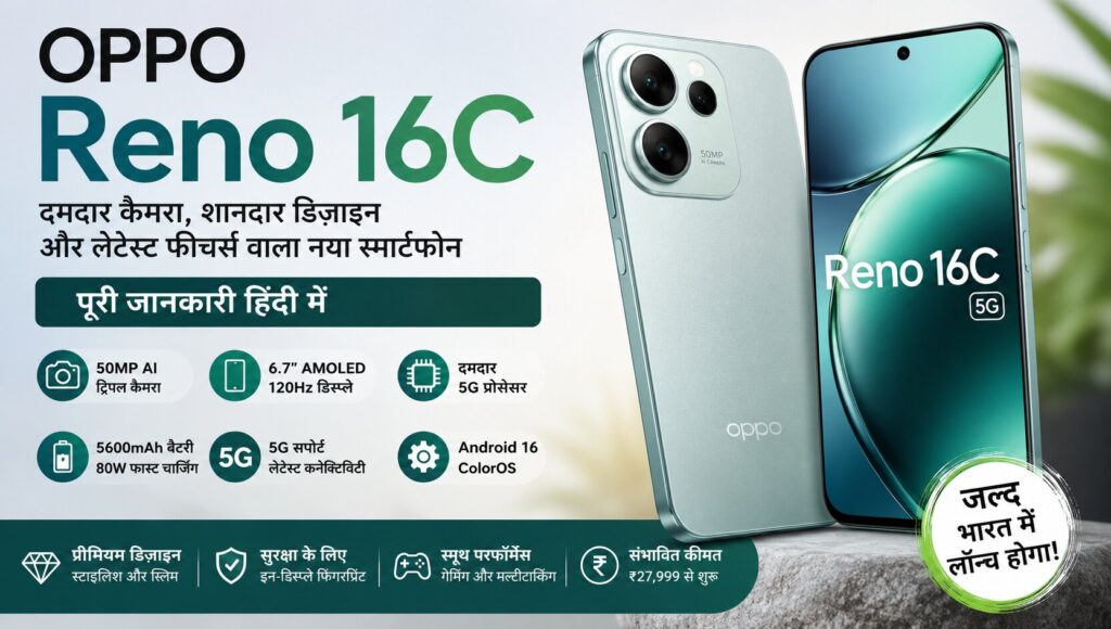 OPPO Reno 16C Review in Hindi: कीमत, फीचर्स, कैमरा, बैटरी, लॉन्च डेट और पूरी जानकारी OPPO Reno 16c